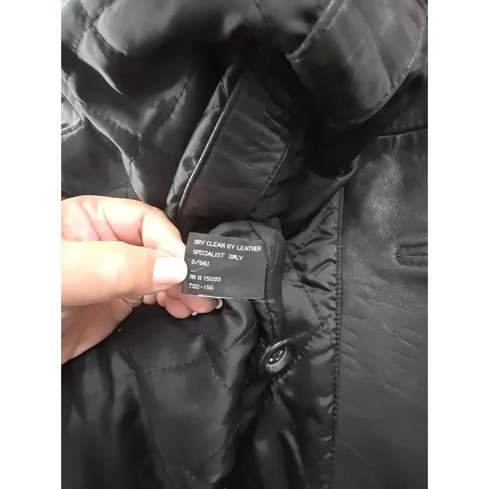 Black Leather Car Coat Jacket Mens 2XL Retro Grunge Punk Retro Thrashed Beatnik